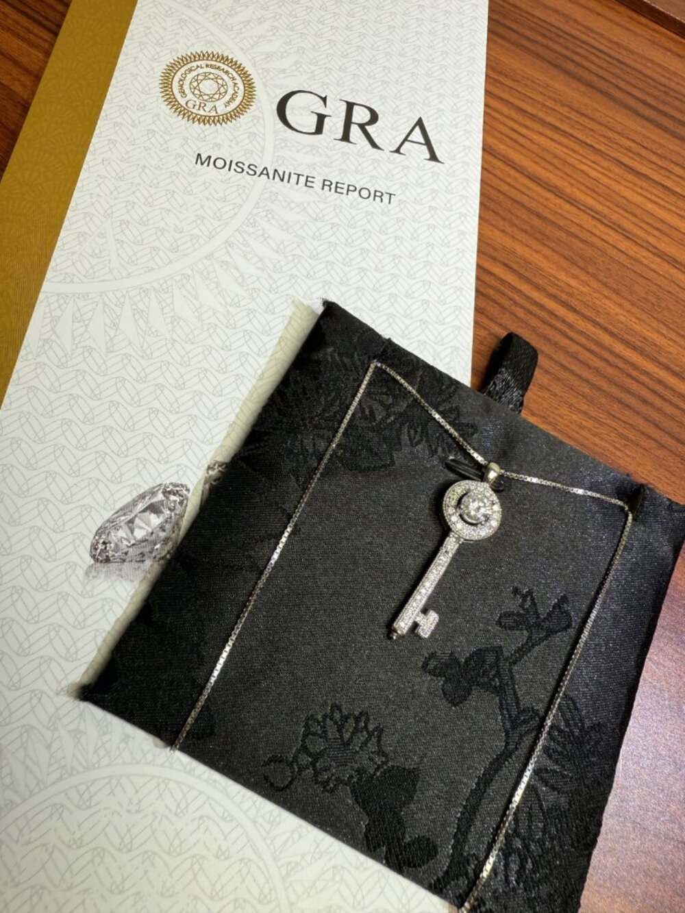 1 Carat Moissanite Key Pendant Necklace, 925 Sterling Silver, 18" Chain MN020